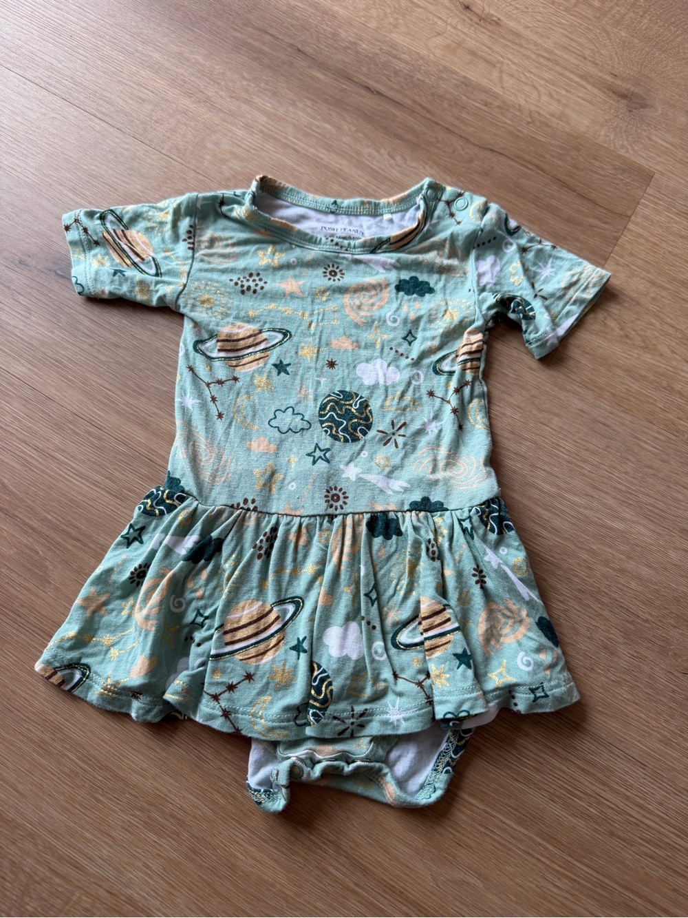 Posh Peanut Mint Green Space Planet Print One-Piece Dress Bodysuit